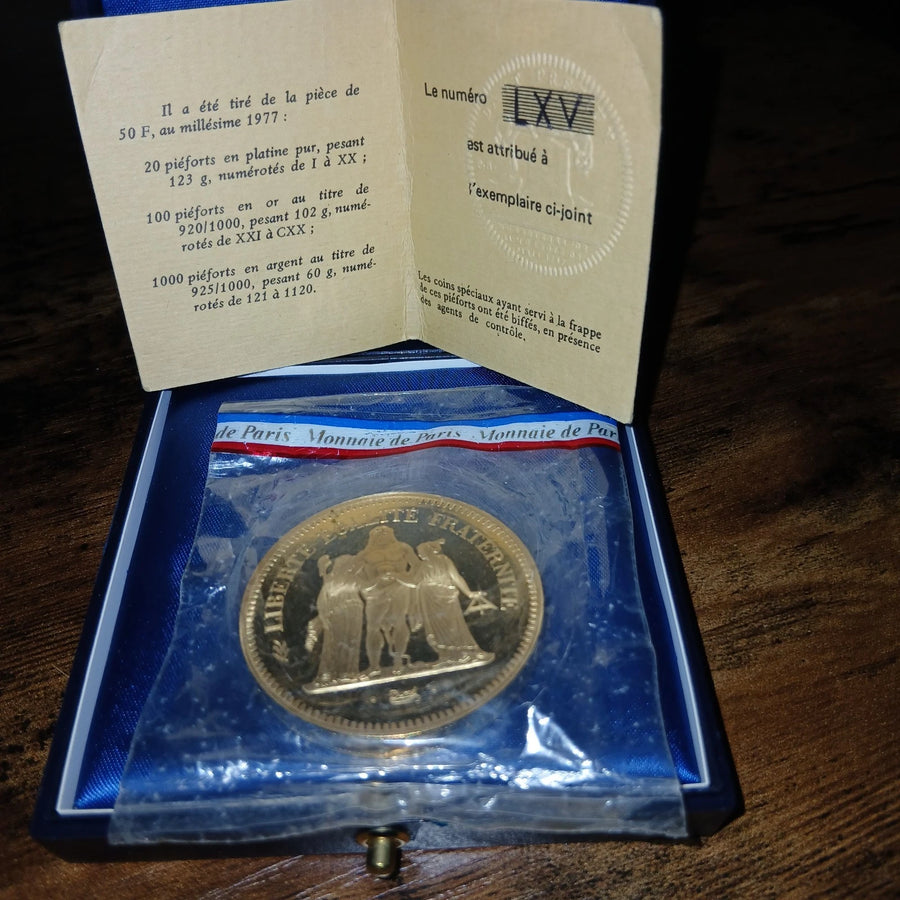 Piéfort en Or 50 francs Hercule 1977
